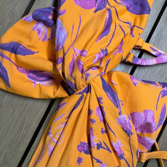 Anthropologie Delaney Pink Orange Floral Bow Bandeau Bikini Top Size XS - Picture 10 of 12